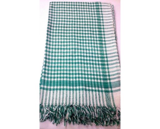 100% Khadi Cotton Blanket Green Checkered Hand spun - 92 x 53 inches Twin Size