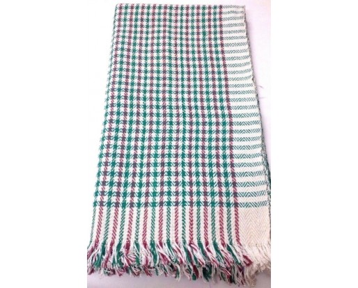100% Khadi Cotton Blanket Red Green Checkered Hand spun - 97 x 50 inches - Twin Size