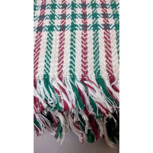 100% Khadi Cotton Blanket Red Green Checkered Hand spun - 97 x 50 inches - Twin Size