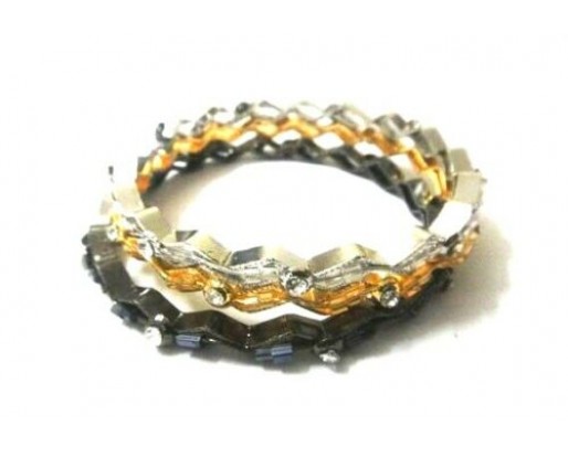 Zig Zag Set of 3 Gold Silver Black Bangle Bracelets Wristlet Wristband Women
