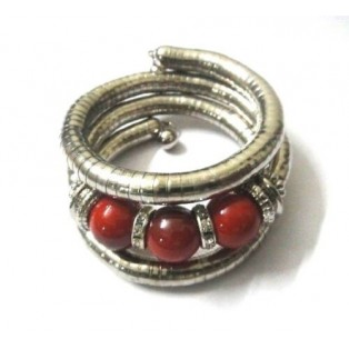 Women Men Unisex Silver Oxidize Wrapped Beaded Bangle Bracelet Cuff Big Red Bead