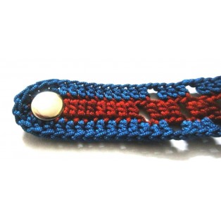 Crochet Knitted Bracelet Wristlet Band - Handmade - Blue & Red - Style Statement