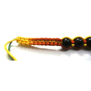 Black Beads Bracelet Wristlet Wristband - Red Yellow Strap - Good Luck - Classy