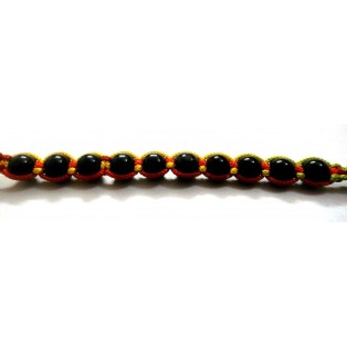 Black Beads Bracelet Wristlet Wristband - Red Yellow Strap - Good Luck - Classy
