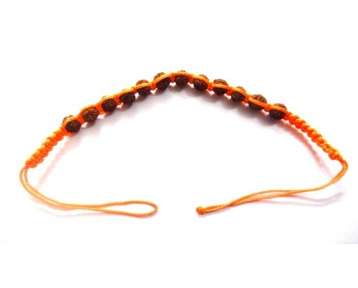 Rudraksha Beads Bracelet Wristband Wristlet-Prayer Meditation Yoga Orange Strap