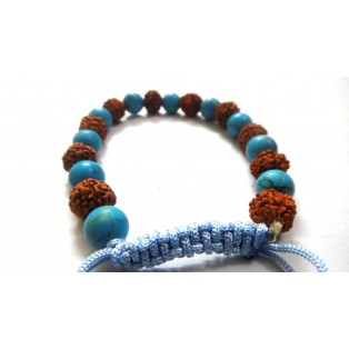 Rudraksha & Blue Bead Stretchable Bracelet Wristband Wristlet Prayer Meditation