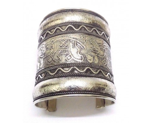 ELEPHANT Silver Oxidized Cuff Bracelet Charm Wristlet Wristband Bangle Jewelry E