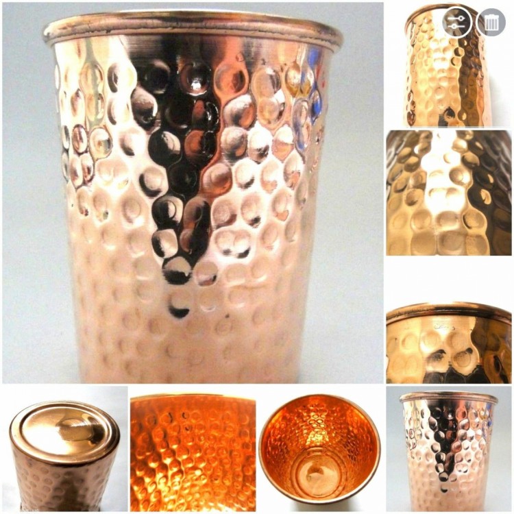 Ayurveda Health Yoga 100% Copper 300ml Hammered Drinking Glass Cup Tumbler Mug 
