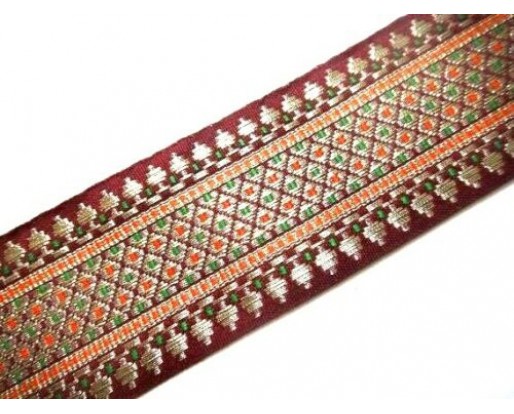1.4 inches Wide - Traditional Zari Maroon Trim / Lace / Border - 1 Yard Long