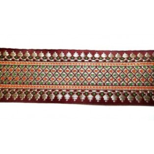 1.4 inches Wide - Traditional Zari Maroon Trim / Lace / Border - 1 Yard Long