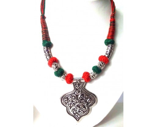 Silver Oxidized Big Pendant Necklace Choker Wedding Jewelry Tribal Chic Gypsy A4
