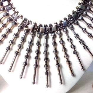 Silver Oxidized Big Pendant Necklace Choker Wedding Jewelry Tribal Chic Gypsy A3