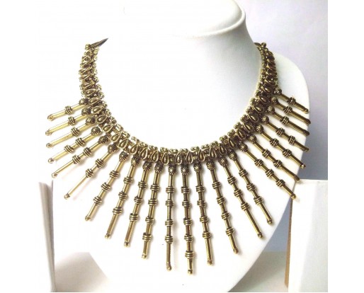 Golden Oxidized Big Pendant Necklace Choker Wedding Jewelry Tribal Chic Gypsy A2