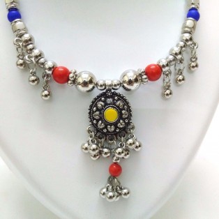 Set of Silver Oxidized Necklace Mala Earrings Jhumka Jhumki Bali Choker Jewelry Tribal Boho Chic B9