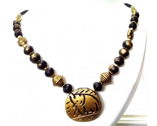 Necklace Pendant Wood Wooden Bead Handmade Jewelry Ethnic Boho Chic Fusion EA331
