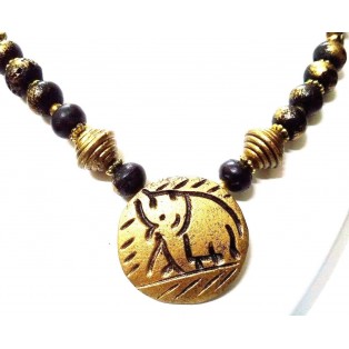 Necklace Pendant Wood Wooden Bead Handmade Jewelry Ethnic Boho Chic Fusion EA331