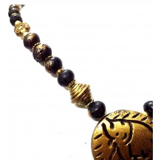 Necklace Pendant Wood Wooden Bead Handmade Jewelry Ethnic Boho Chic Fusion EA331