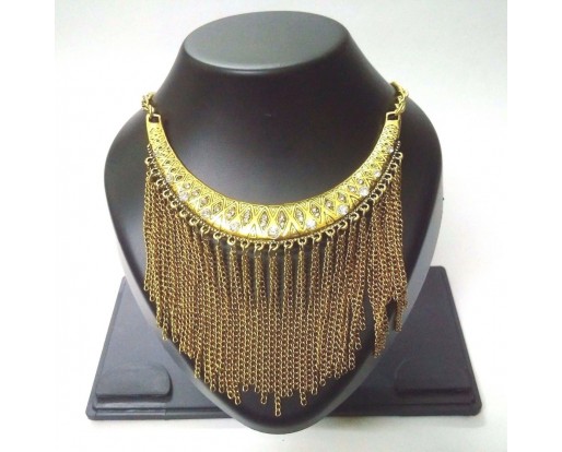Necklace Bib Fringe Chain Gold Oxidized Jewelry Ethnic Boho Fusion India EA336