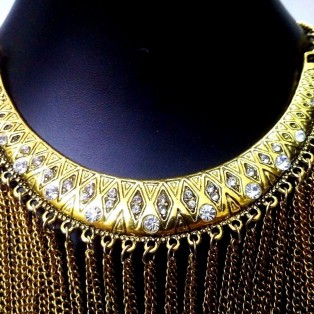 Necklace Bib Fringe Chain Gold Oxidized Jewelry Ethnic Boho Fusion India EA336