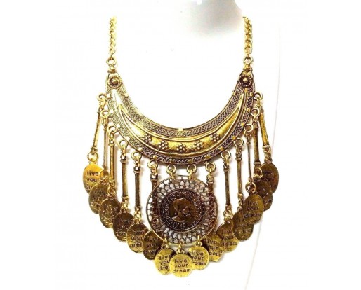 Necklace Bib Fringe Chain Gold Oxidized Jewelry Ethnic Boho Fusion India EA337