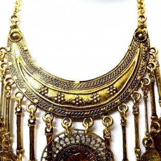 Necklace Bib Fringe Chain Gold Oxidized Jewelry Ethnic Boho Fusion India EA337