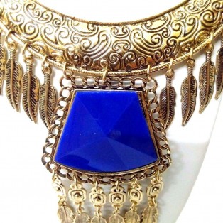 Necklace Bib Fringe Chain Gold Oxidized Jewelry Ethnic Boho Fusion India EA338