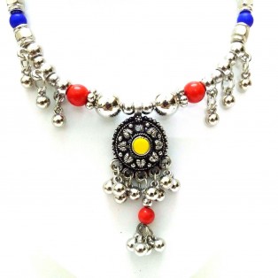 Set Thread String Necklace Earring Jhumki Silver Oxidized Jewelry Tribal Boho B9