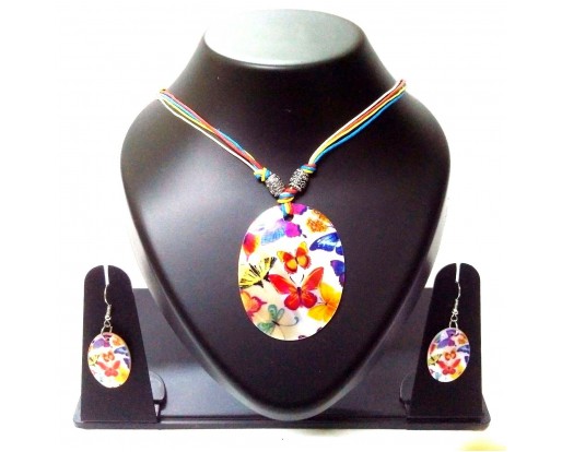 Seashell Sea Shell Necklace Printed Pendant Earring Jewelry Beach Party Wear 394