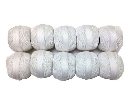 WHITE - Lot Set of 10 - 100% Cotton Mercer Yarn Thread - For Crochet Lace Knitting Embroidery Trim - 1300+ Yards - 200 Grams