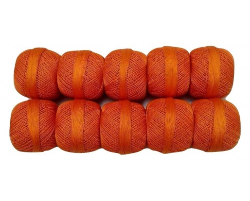 PUMPKIN ORANGE - Lot Set of 10 - 100% Cotton Mercer Yarn Thread - For Crochet Lace Knitting Embroidery Trim - 1300+ Yards - 200 Grams
