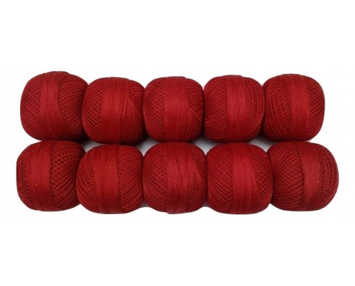 RED - Lot Set of 10 - 100% Cotton Mercer Yarn Thread - For Crochet Lace Knitting Embroidery Trim - 1300+ Yards - 200 Grams