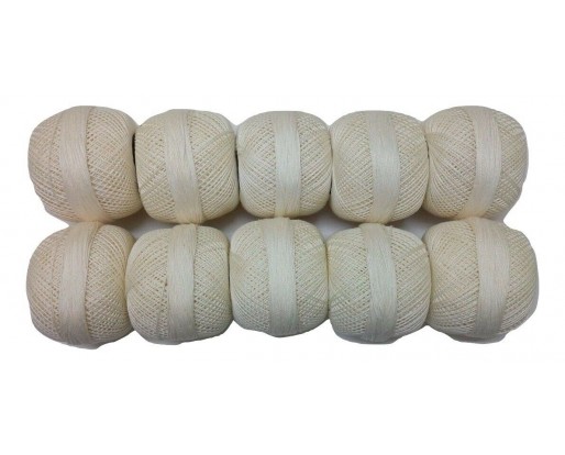 IVORY - Lot Set of 10 - 100% Cotton Mercer Yarn Thread - For Crochet Lace Knitting Embroidery Trim - 1300+ Yards - 200 Grams