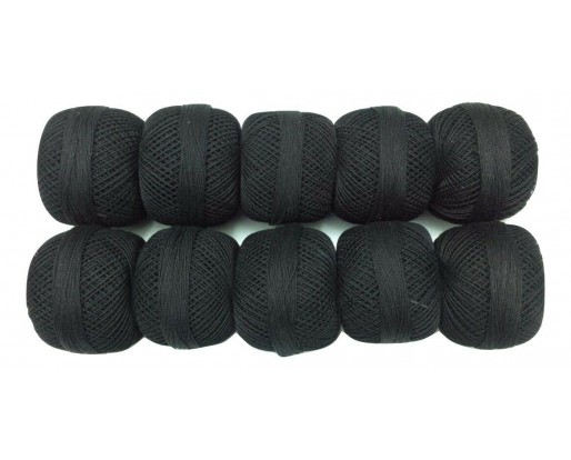 BLACK - Lot Set of 10 - 100% Cotton Mercer Yarn Thread - For Crochet Lace Knitting Embroidery Trim - 1300+ Yards - 200 Grams