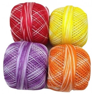 SHADED MULTI COLOR - LOT SET of 10 - 100% Cotton Mercer Yarn Thread - Crochet Lace Knitting Embroidery (10 Balls - 200 Grams)