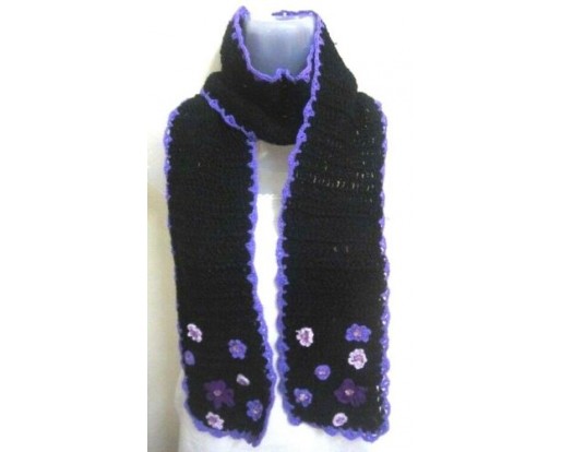 Unisex Men Women Black Crochet Scarf Wrap Scarves Made of Silky Acrylic Yarn
