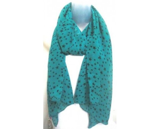 Women's Girls Soft Lightweight Scarf Scarves Stole Wrap Green & Black - Stars