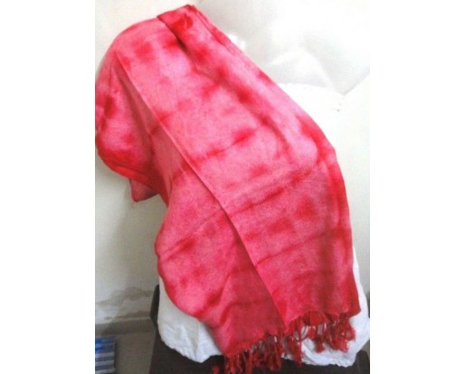 Alizarin Crimson Tie & Dye Print Pashmina Scarf Scarves Stole Wrap - 65" x 26"