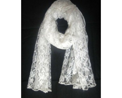 Tulle Scarf Scarves Stole Wrap White Light Weight Floral - Rayon