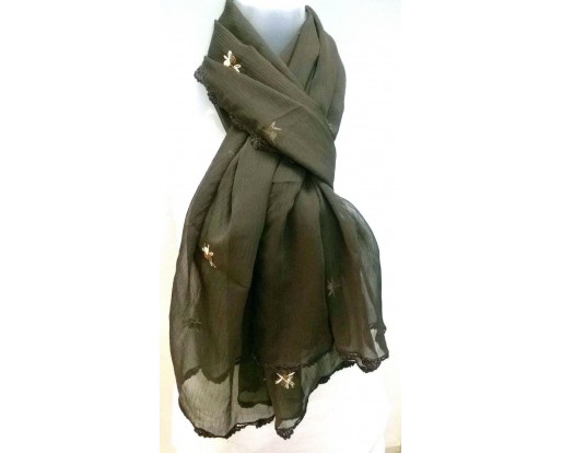 Scarf Muffler Faux Chiffon Fabric Crochet Embroidery Boho Chic Fashion Men Women