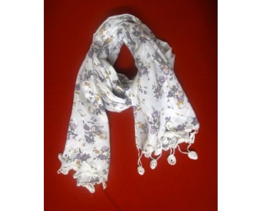 Floral Print Scarf with 2 sides Crochet Border / Cotton Summer Scarf