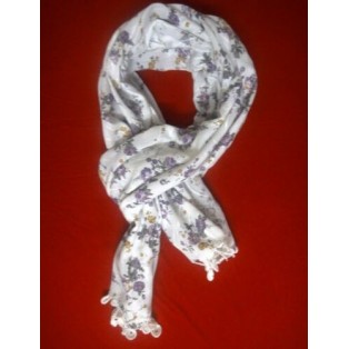 Floral Print Scarf with 2 sides Crochet Border / Cotton Summer Scarf