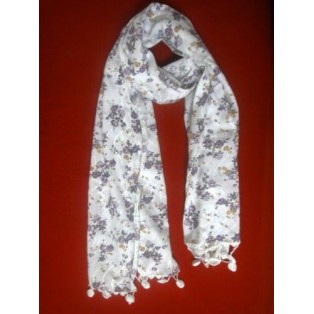 Floral Print Scarf with 2 sides Crochet Border / Cotton Summer Scarf