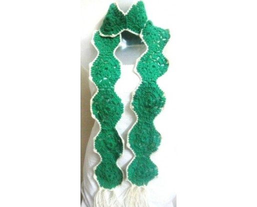 Green Crochet Scarf Scarves Wrap Stole Muffler with White Border (Acrylic Yarn)