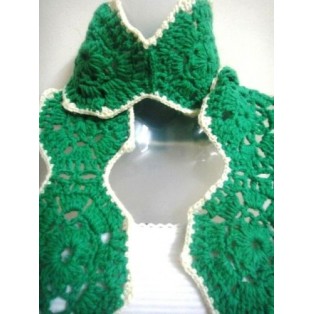 Green Crochet Scarf Scarves Wrap Stole Muffler with White Border (Acrylic Yarn)