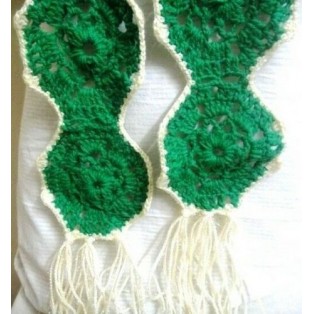 Green Crochet Scarf Scarves Wrap Stole Muffler with White Border (Acrylic Yarn)