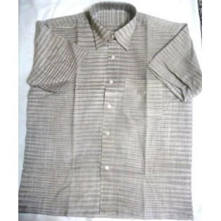 Poly Khadi Cotton Men's Shirt - Grey & White